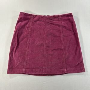 Free People Mini Skirt Women's Size 12 Red Corduroy Front Zip Short